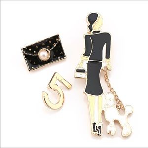 Elegant Lady's Handbag Set Chain  Brooch